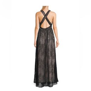 Donna Karan Crisscross Back Black Lace A-line Gown